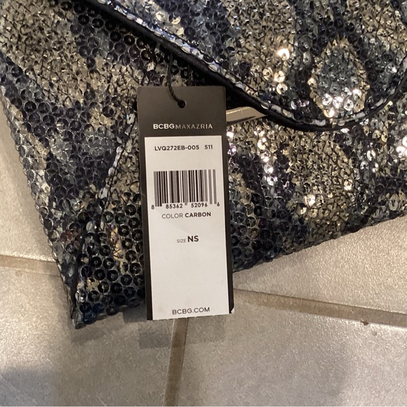 BCBG MAXAZARI SEQUIN SNAKE SKIN CLUTCH PURSE GOLD HARDWARE - Picture 6 of 7